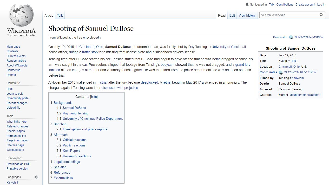 Shooting of Samuel DuBose - Wikipedia